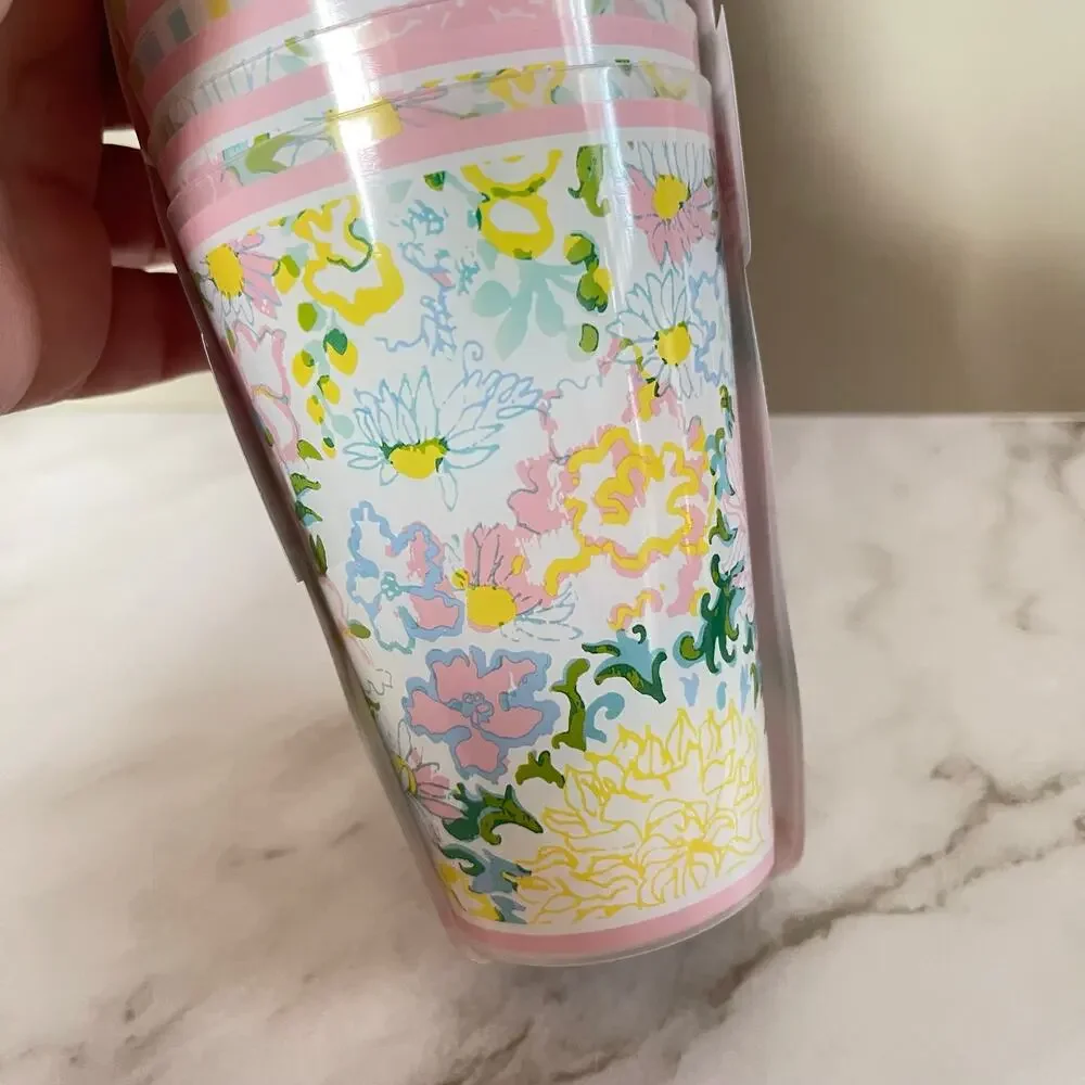 NWT Lilly Pulitzer Lilly Garden 14oz Drinking Glasses Pool Cups Plastic Set 6